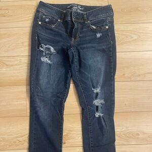 American Eagle Outfitters Dark Blue Distressed Jeans Super Stretch